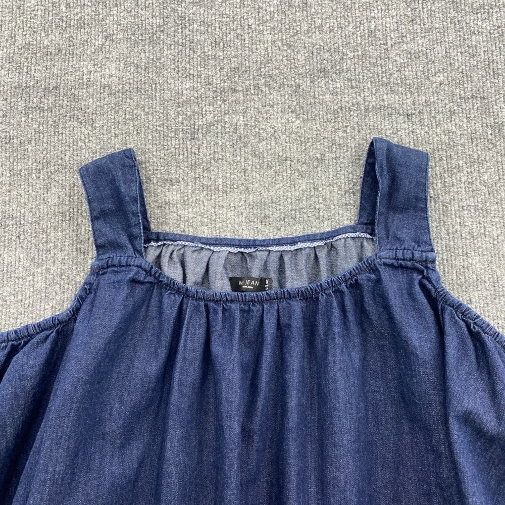 Max Jeans Denim Dress Womens Medium Blue Cold Shoulder Tie Sleeve Boho Casual - Picture 9 of 10